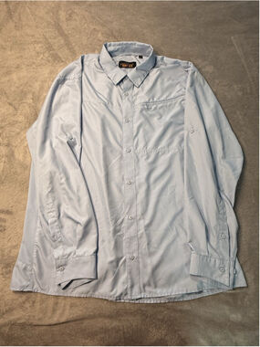 Orvis Shirt Mens XL Blue Casual Button Trout Bum Caped Outdoor Fishing